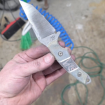 New profile, 80crv2 Acid washed with layered Canvas Micarta, Infused Copper Carbon Fiber, Earth Brown and White G10 split. Forest Green G10 liners.🇺🇸