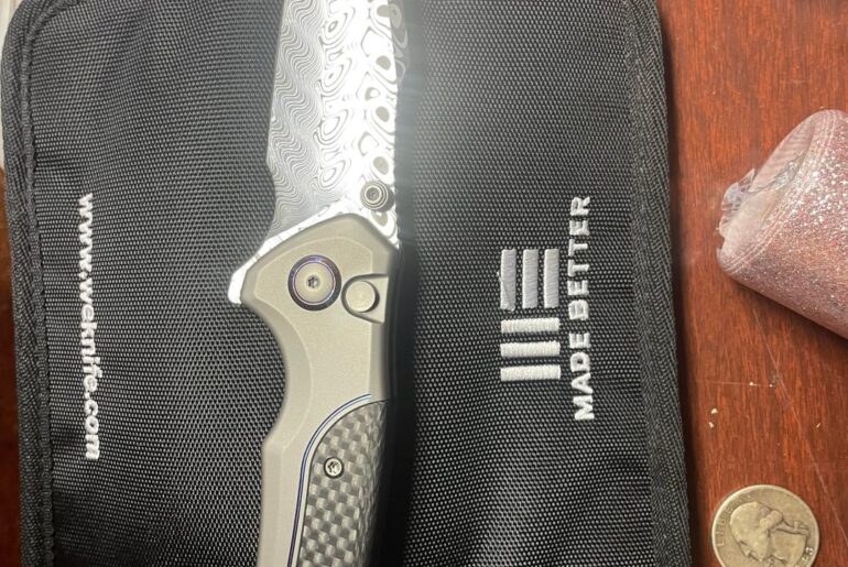 NKD! Grail achieved- WE Ziffius in Damasteel/gray ti/carbon fiber. Amazing.