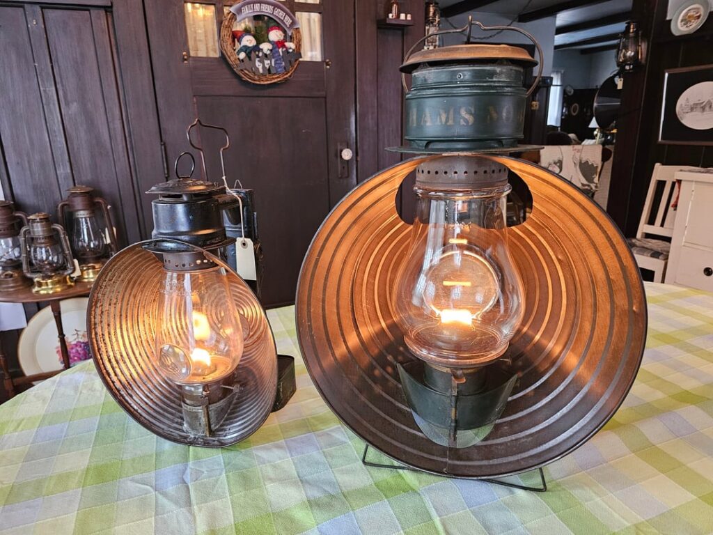 Some old school flashlights in my collection. CT Ham No. 20 and 40 searchlights from the late 1890s. Both with nearly all of their original paint and original globes. The reflectors are 12" and 16" wide.