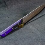 Haven't made a chefs knife in a while! Yu-Shoku Gyuto (stainless Mokume gane with V-Toku II center), Micarta scales, ~65HRC