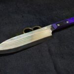 Haven't made a chefs knife in a while! Yu-Shoku Gyuto (stainless Mokume with V-Toku II center), Micarta scales, ~65HRC