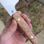 Finished up this Chef Knife, steels 15n20, Quilted Maple handle🍁