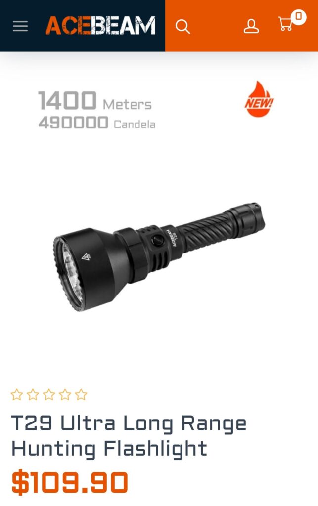 New Acebeam T29 Ultra Long Range Hunting Flashlight - SFT-42R - 1.4km.