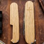 Custom red oak scales with cherry wood inlays on the Victorinox Spartan.