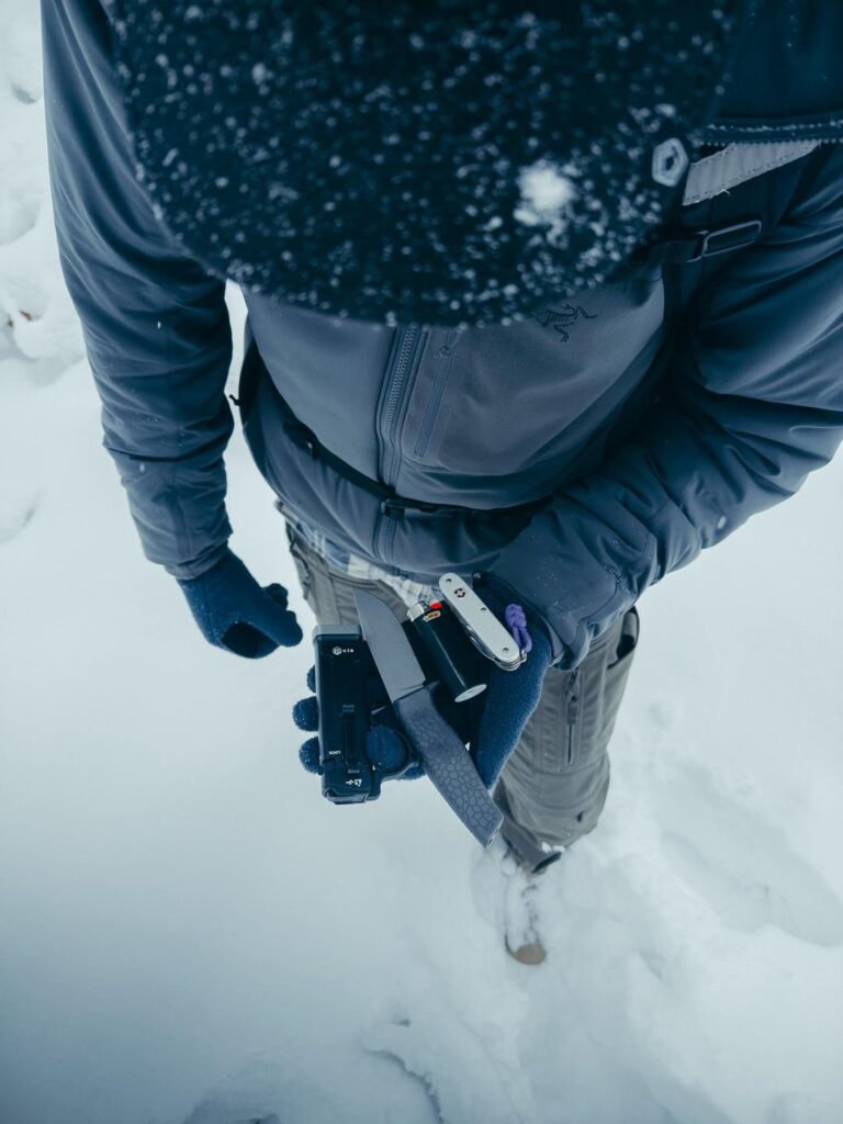 One day in a fully snowed-in forest – what I carried.