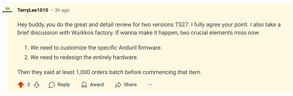*** WURKKOS TS27 with ANDURIL ***  Please Leave An Upvote If You Are Interested