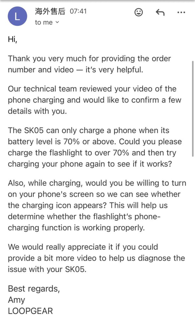 Loop Gear support says power bank only works above 70% battery… am I missing something?
