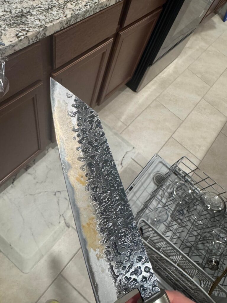 Patina or rust? Carbon steel knife, wash, dry and oil after every use, live in the desert