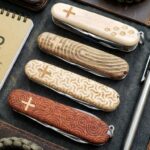 Custom engraved wood scales on the Victorinox 91mm models.
