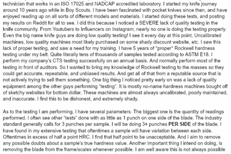 Knife Hardness Database.