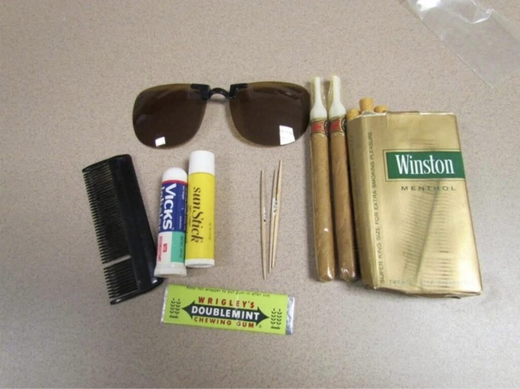 Items found in President LBJ’s pockets when he passed away from a heart attack. (1973)