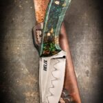 Marbled maple burl Bushcraft knife with a hamon.