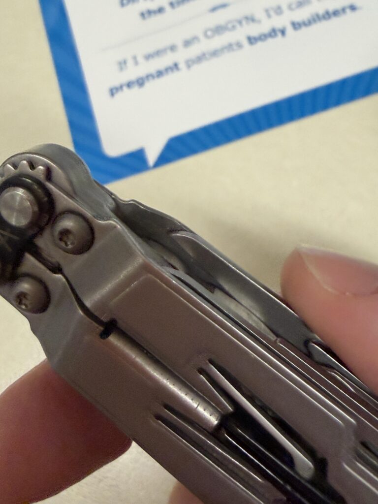 I have a PowerPint that has been great but there are two things wrong with it. 1. Some of the tools are really stiff to get out. Even after a couple months of usage. And 2. My scissors don’t seem to go all the way down when they are closed. Any help or tips is appreciated.