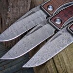 CRK Mnandi with three different Devin Thomas Damascus patterns: Basketweave, ladder and raindrop