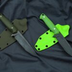 New stonewashed 14C28N duo finished! G10/Micarta scales, G10 liners and pins, carbon tubes, kydex sheaths.