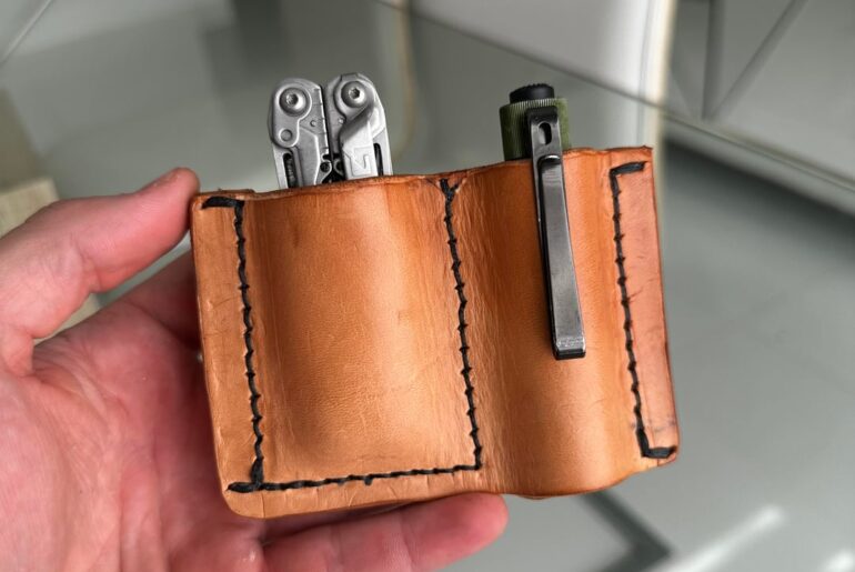 First attempt at a EDC Pouch. It ain’t pretty, but it works