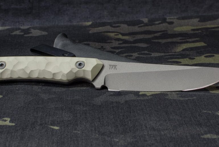 Apex Ultra EDC, single hollow bevel, Tungsten Cerakote and Desert tan scales. A wild commission, that's for sure