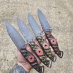 Finished these 80crv2 Bushcraft knives with bow drill frictionless bearing. wanted to give it a try. The other option is a smooth dish but the bearing really takes out the friction happy how they come out. Various Micarta handles 🤙