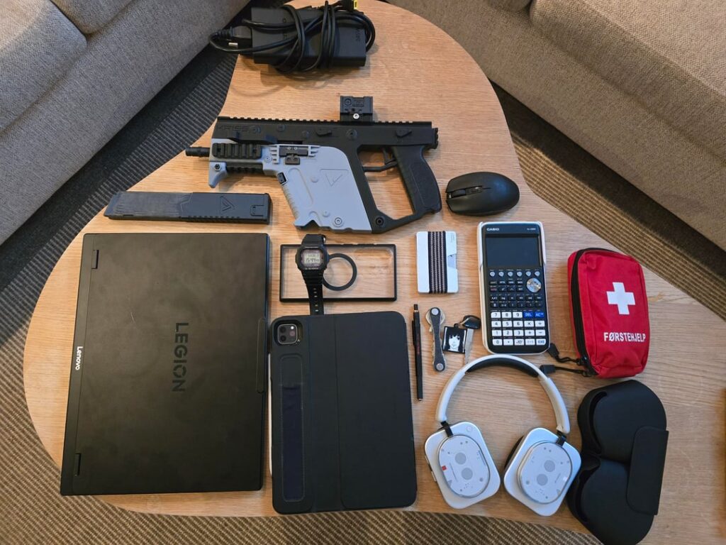 Bag and pocket dump of a 18 year old student. Don't mind the vector