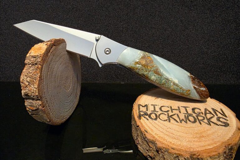 BC Ocean Picture Stone on a Random Leek