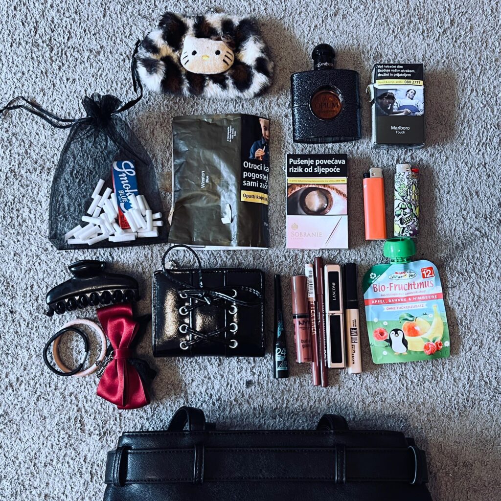 that was in my bag the past days (tried to make it aesthetic so i put a filter over)