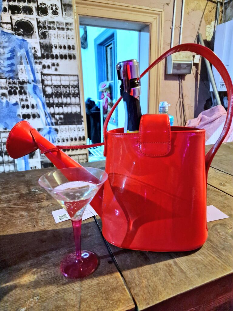 Went out last night: Prosecco & Glass in my Watering Can bag...