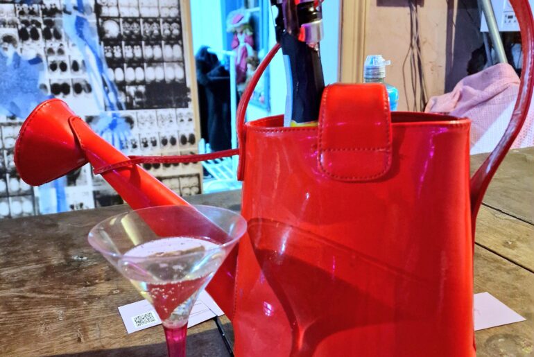 Went out last night: Prosecco & Glass in my Watering Can bag...