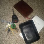 Keys with compagnolo suicide shifter keychain leather wallet New testament plus Psalms taqueria receipt oftentimes I'll also carry a sharpie but not today ;)