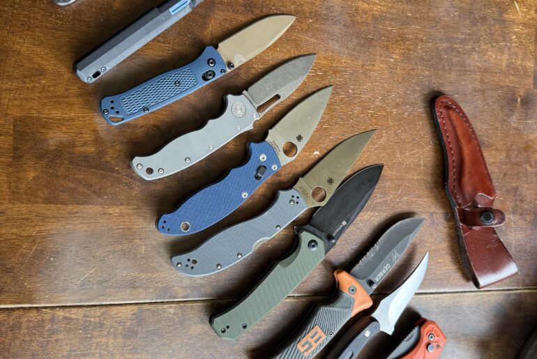 Have you ever not realized how many knives you have with you? Wife and I went on out of state trip to see our new Granddaughter, and between on my person, in my go-bag, and in my truck just how may I had with me!