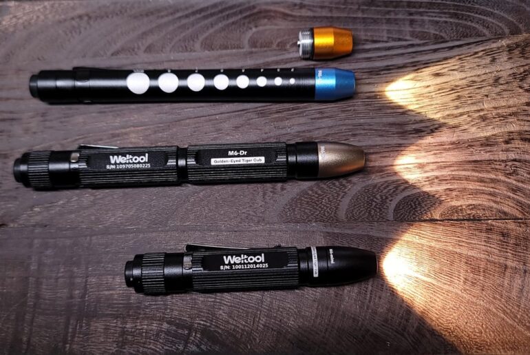 A few of the Weltool M6 series pen lights - beams and color measurments