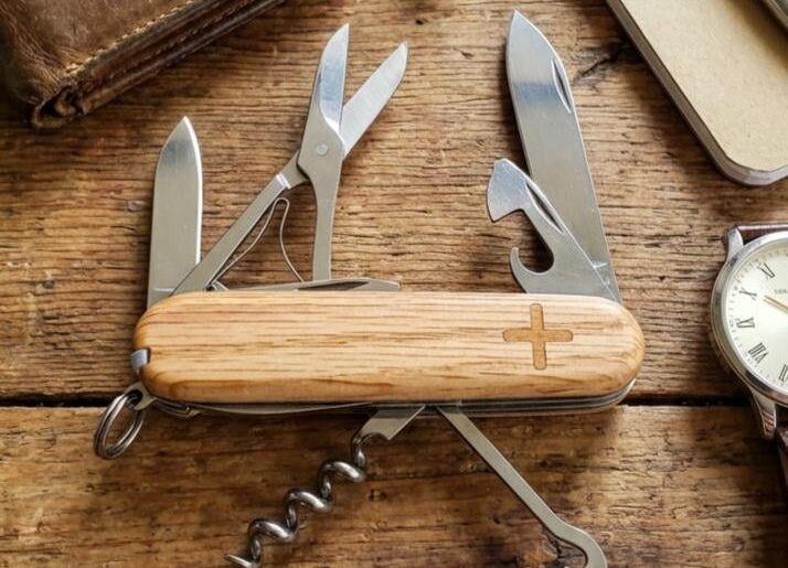 Red oak with cherry inlays on the Victorinox Climber.