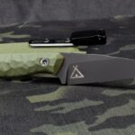 CPM 4V wharncliffe, one of my favourite smaller designs. Black Cerakote, OD G10, orange liners