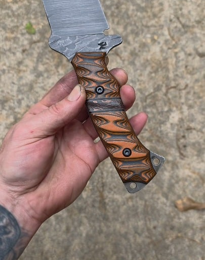 18 inch Machete made from 80crv2, Acidwashed finish, handles suretouch rubber infused G10 with Copper infused carbon fiber split🤙