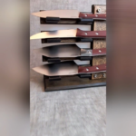 Microtech kitchen knives on custom knifestand