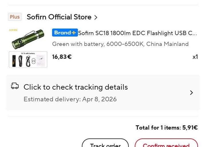 Got my first decent flashlight: Sofirn SC18 for €5.90