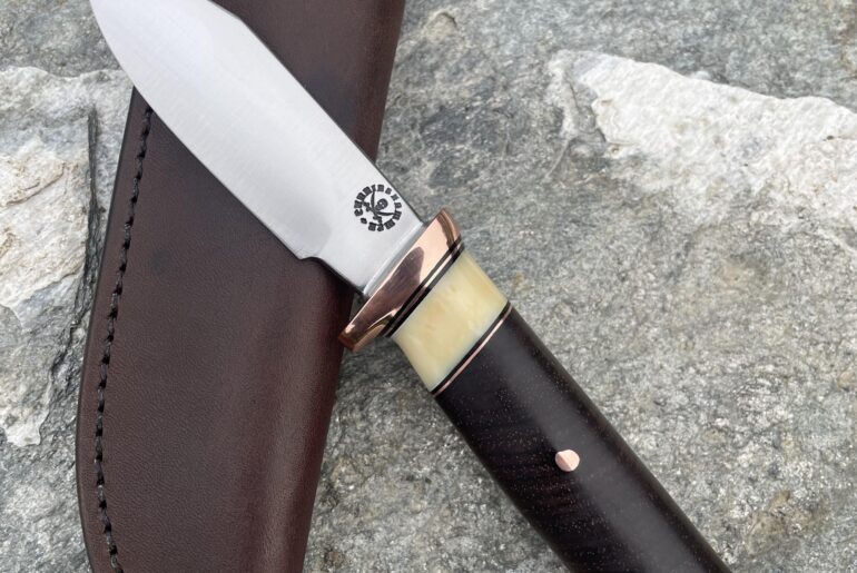 Mexican Cocobolo and Fossil Walrus forged 52100 Clip Point