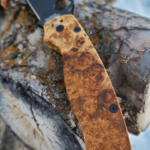 Snowy Stabilized Amboyna Burl Scales on the Spyderco PM 2!