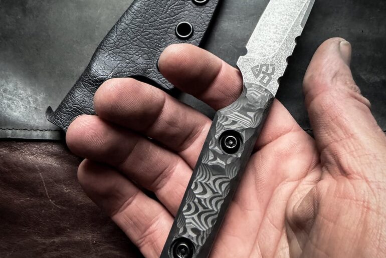 Freshly made N690 EDC with CF scales in Kydex sheath