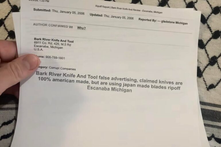There is a Ripoff report of Bark River mislabeling their knives dated JAN 2006