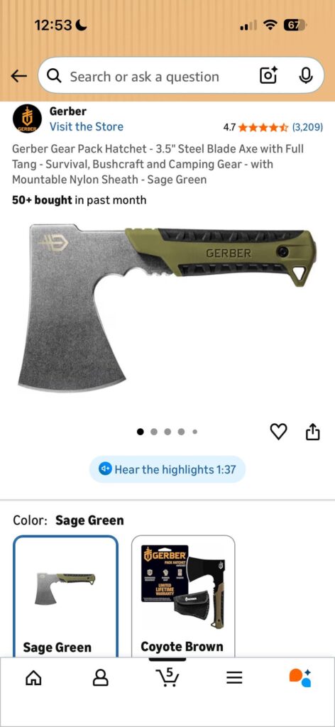 Gerber hatchet