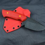 Vanadis 4E at 63HRC, red G10 scales, yellow and orange G10 liners, kydex sheath. What do you think?