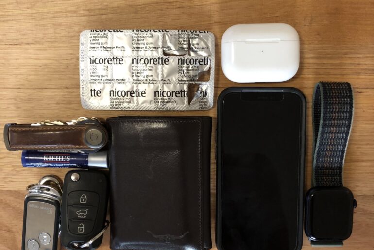 I try to go as light as I can, if I’m not driving my car keys stay home.