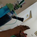 In the clinic, recovering from a house fire.