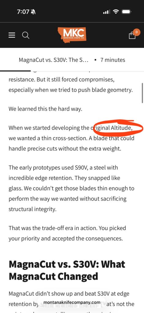 MKC blog post calls their original knife the “Altitude” 🤔