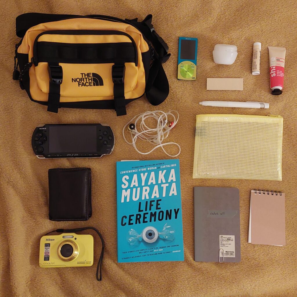 daily bag with stuff to help me use my phone less