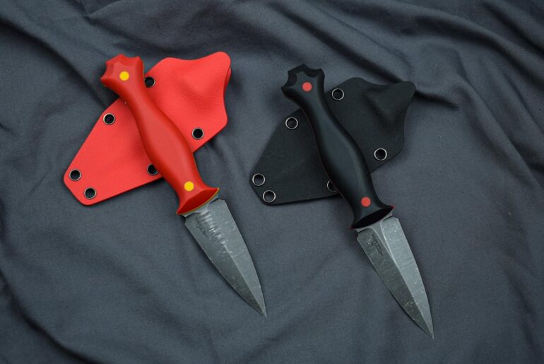 Two new daggers in 14C28N at 60HRC with G10 scales, liners and pins, kydex sheaths. How do you like them?