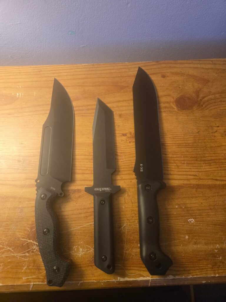 Which of these Knives would you use for outdoor use, the EF163 (left) Cold steel Gi tanto, or KA-BAR Becker BK-9