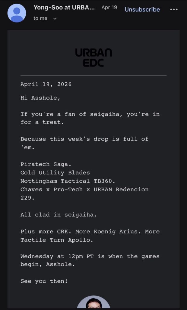 Urban EDC drop email