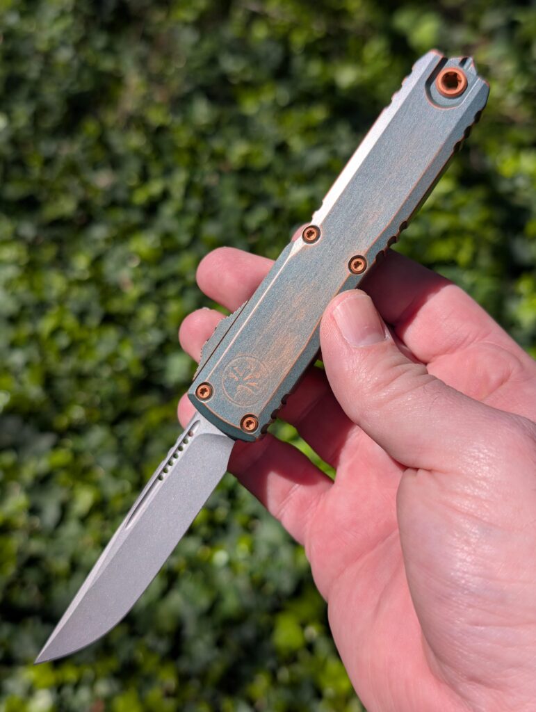 Microtech Ultratech ZBP that I did in a distressed Cerakote finish | Copper base with Charcoal Green distressed top coat