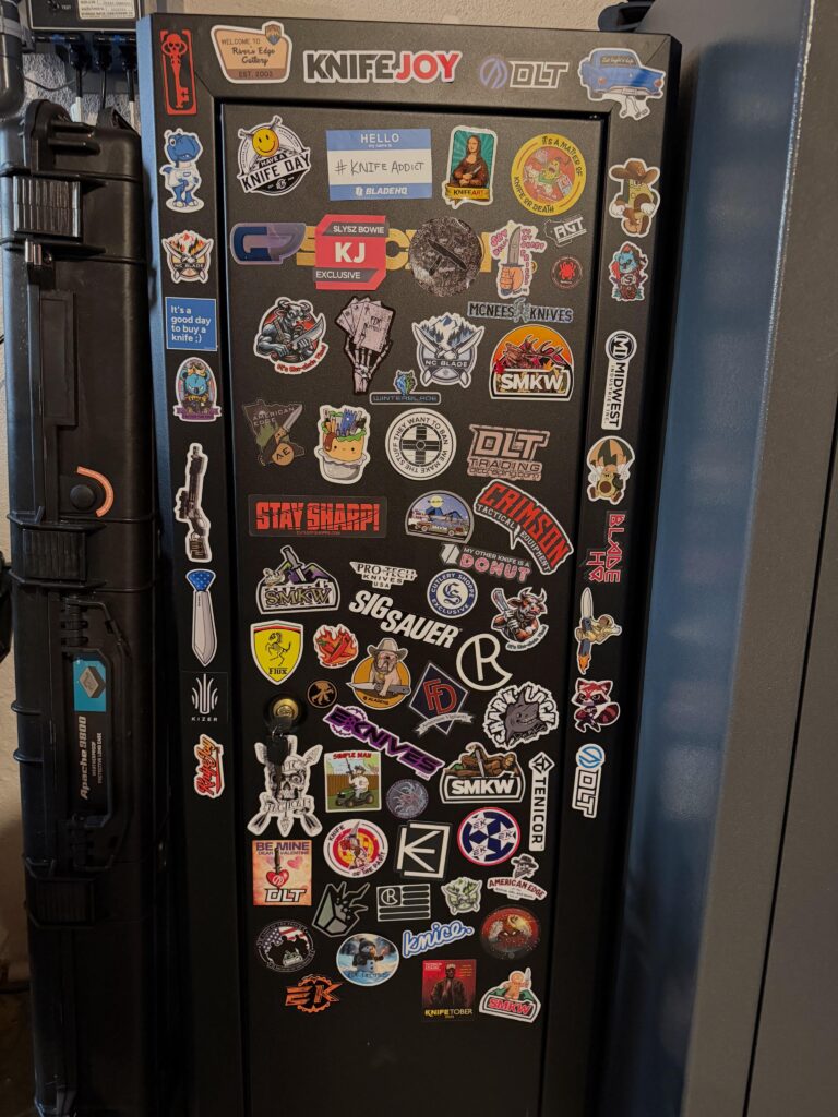 Many years of buying stickers and getting a free knife with each purchase :)